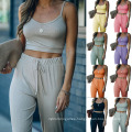 Superstarer Summer Autumn Casual Ladies Two Piece Set Solid Color Sling Tank Top and Pants Women 2 Piece Set